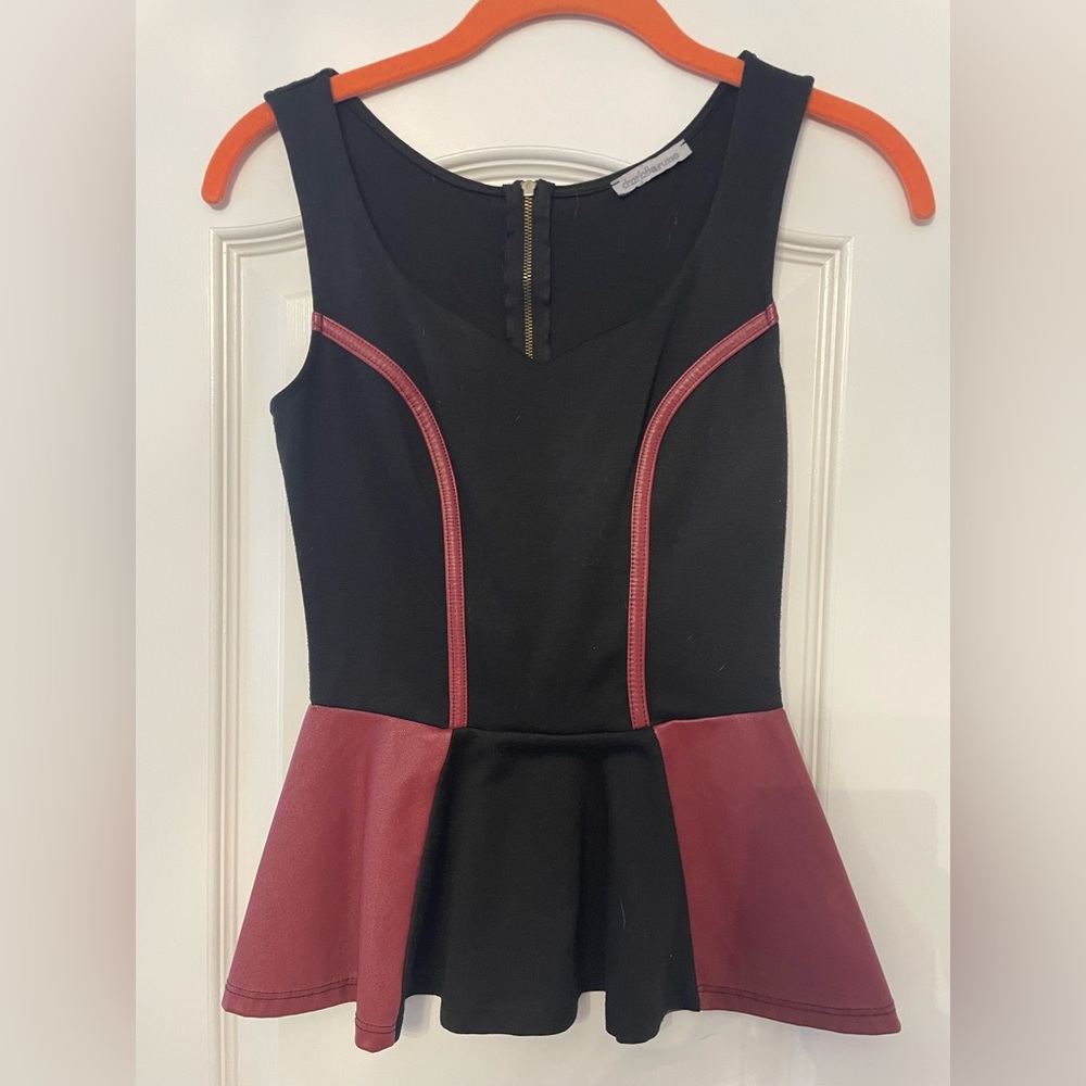 Peplum Top With Faux Leather Detail